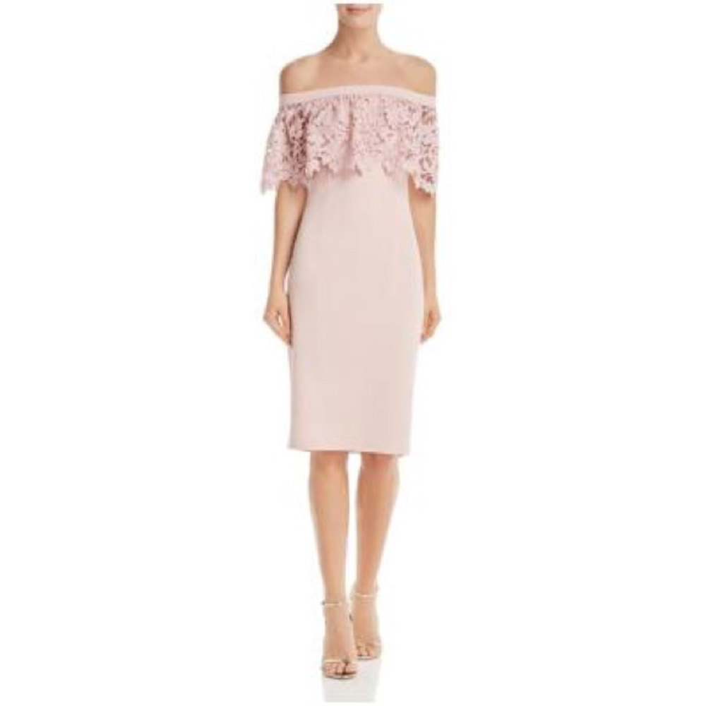 Lace off the shoulder pink dress